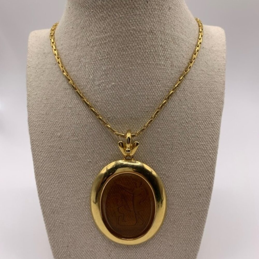 #144  Vintage Glass Carved Angel Necklace